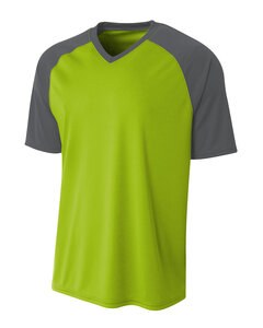 A4 NB3373 - Youth Polyester V-Neck Strike Jersey with Contrast Sleeves Lime/ Graphite