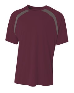 A4 NB3001 - Boy's Spartan Short Sleeve Color Block Crew Neck T-Shirt Maroon/ Graphite