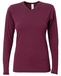 A4 NW3029 - Ladies Long-Sleeve Softek V-Neck T-Shirt Maroon