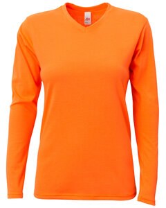 A4 NW3029 - Ladies Long-Sleeve Softek V-Neck T-Shirt Safety Orange