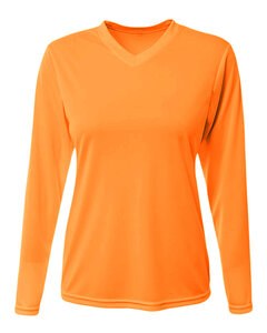 A4 NW3425 - Ladies Long-Sleeve Sprint V-Neck T-Shirt Safety Orange
